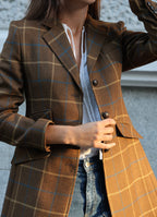 Florence coat in cashmere and wool, windowpane check and lapel detail — VALRIC
