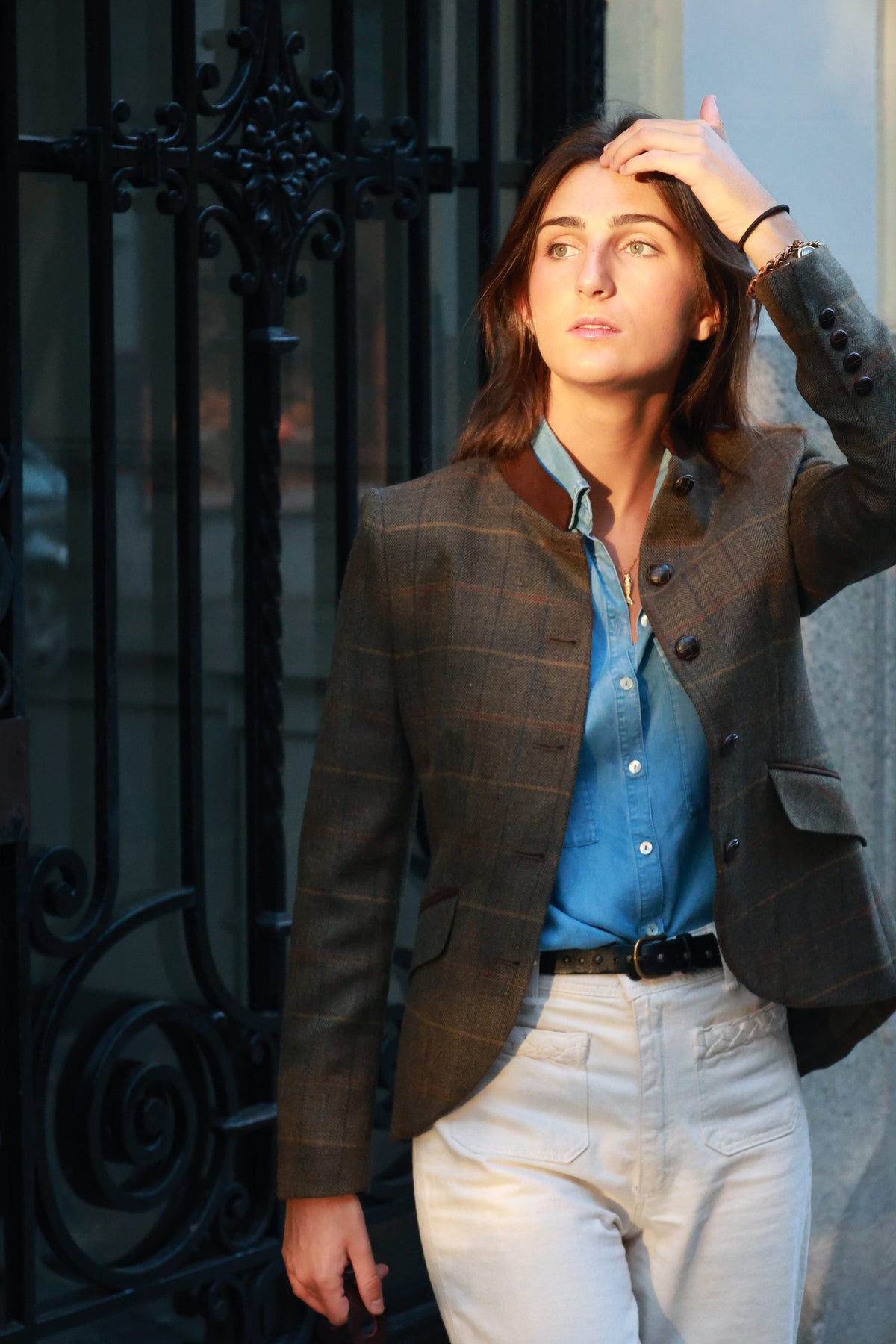 Gstaad Austrian jacket in cashmere and wool, worn outdoors — VALRIC