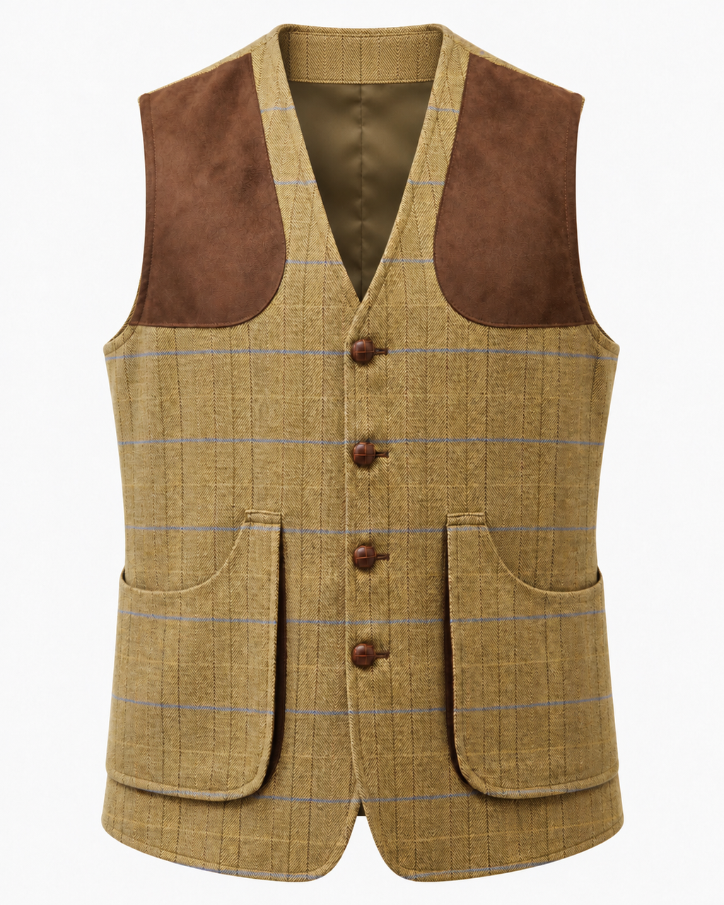 Tiradora de hombre en tweed camel, cachemir y lana, vista frontal — VALRIC