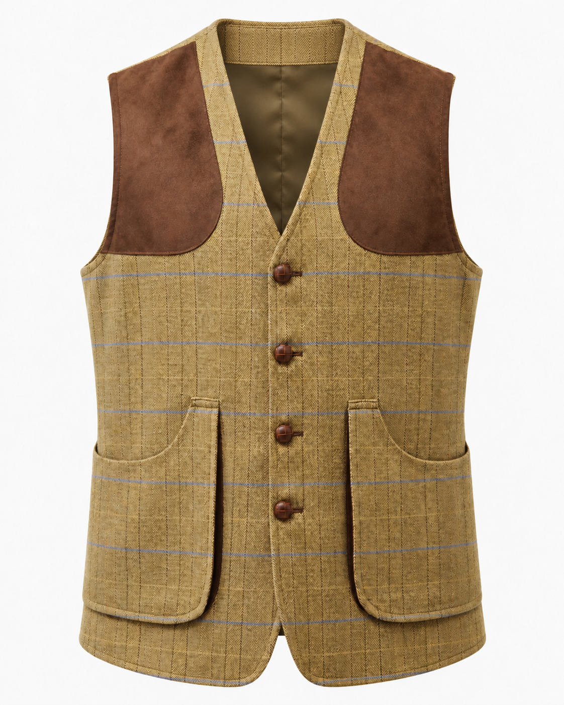 Tiradora de hombre en tweed camel, cachemir y lana, vista frontal — VALRIC