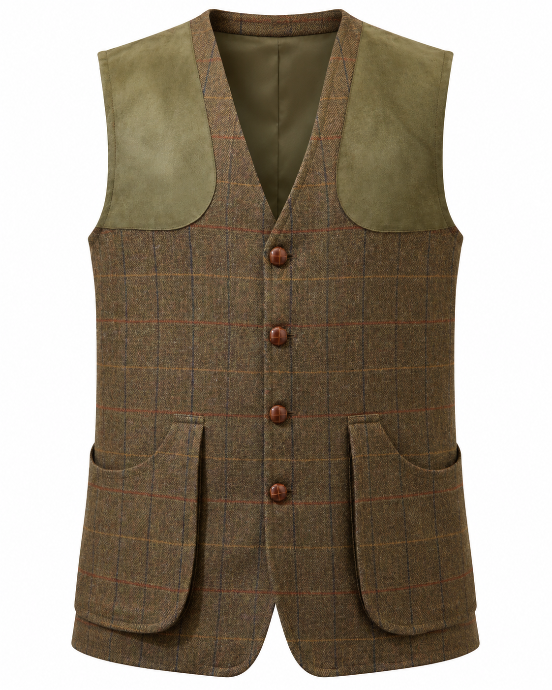 Tiradora de hombre Gstaad en tweed verde, cachemir y lana, vista frontal — VALRIC