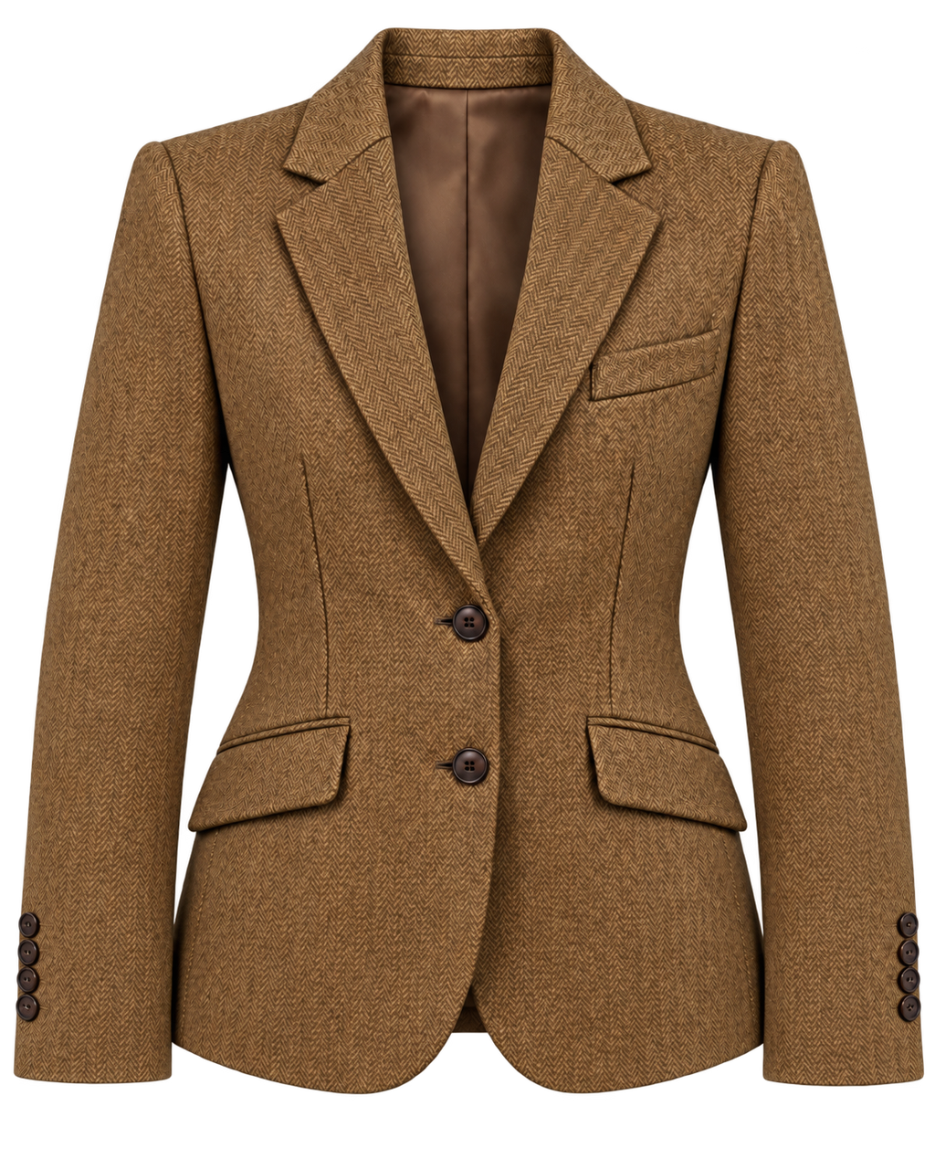 Milan jacket in mustard cashmere and wool herringbone, front view — VALRIC