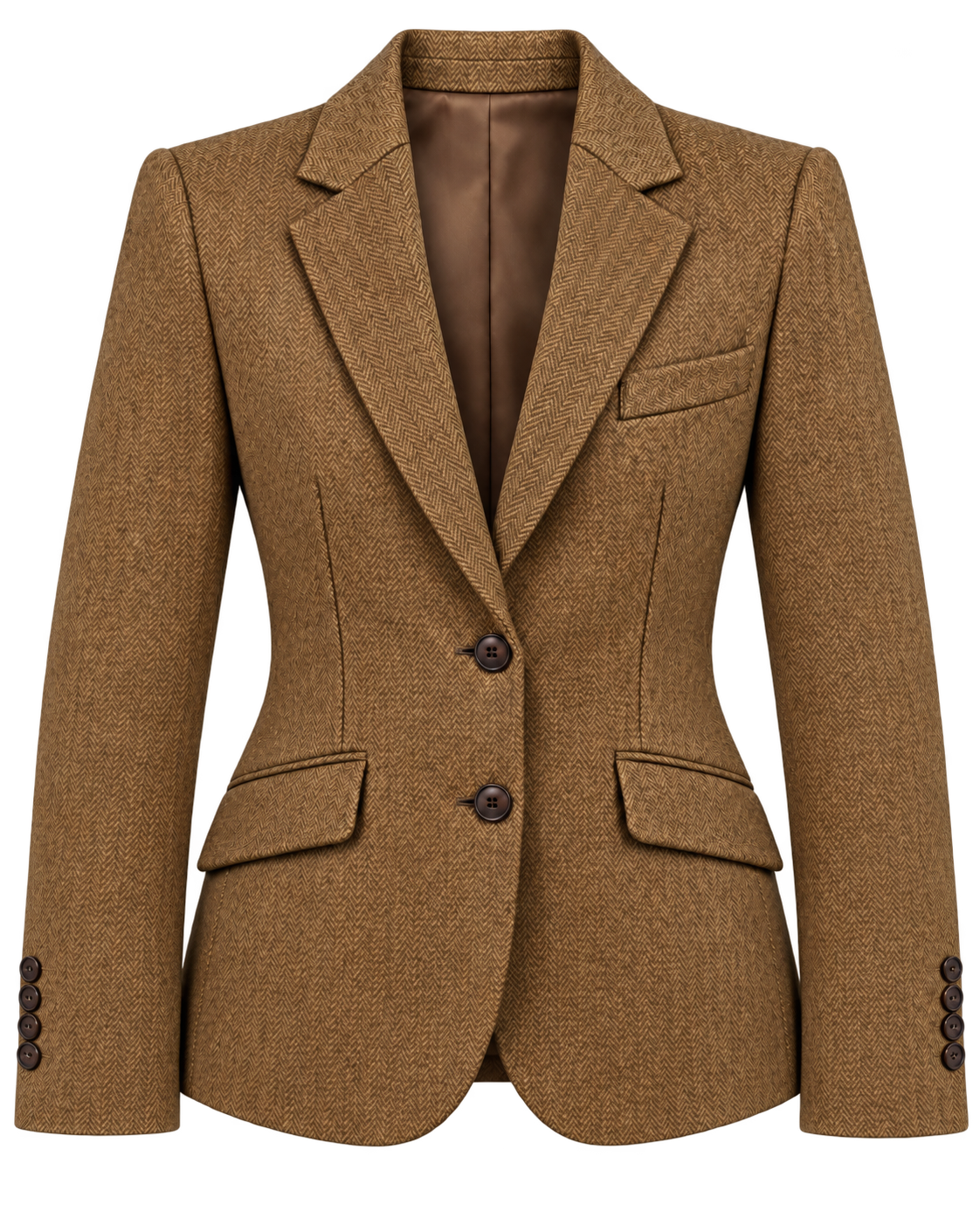 Chaqueta Milán de cachemir y lana en espiga mostaza, vista frontal — VALRIC