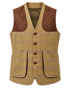 Tiradora de hombre en tweed camel, cachemir y lana, vista frontal — VALRIC