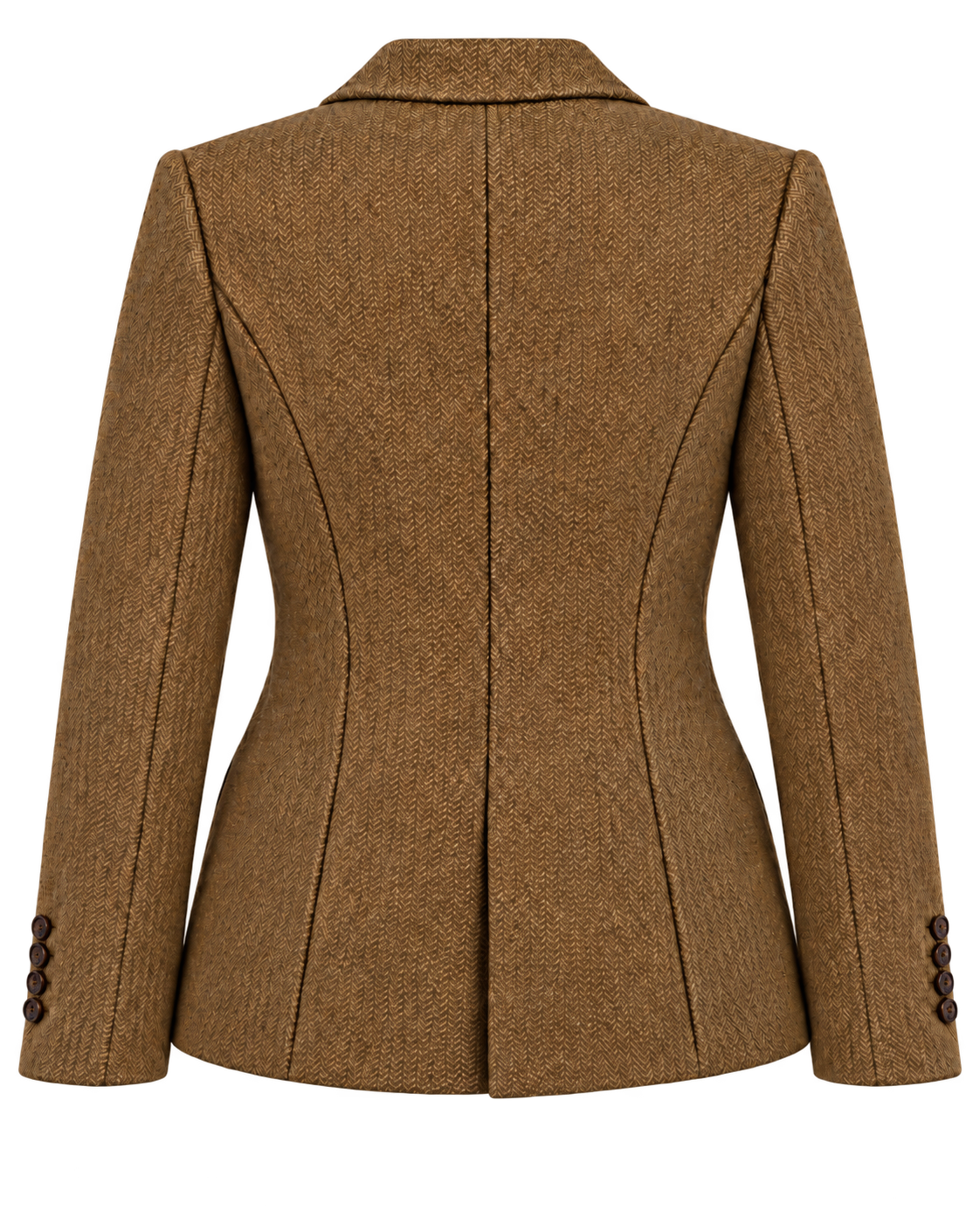 Chaqueta Milán de cachemir y lana en espiga mostaza, vista de espalda — VALRIC