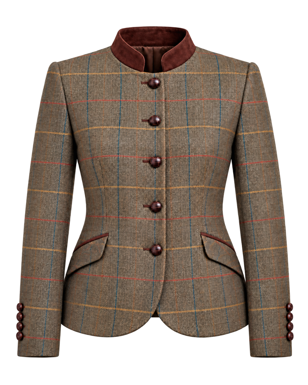 Gstaad Austrian jacket in green cashmere and wool tweed, front view — VALRIC