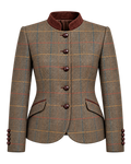 Gstaad Austrian jacket in green cashmere and wool tweed, front view — VALRIC