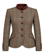 Gstaad Austrian jacket in green cashmere and wool tweed, front view — VALRIC