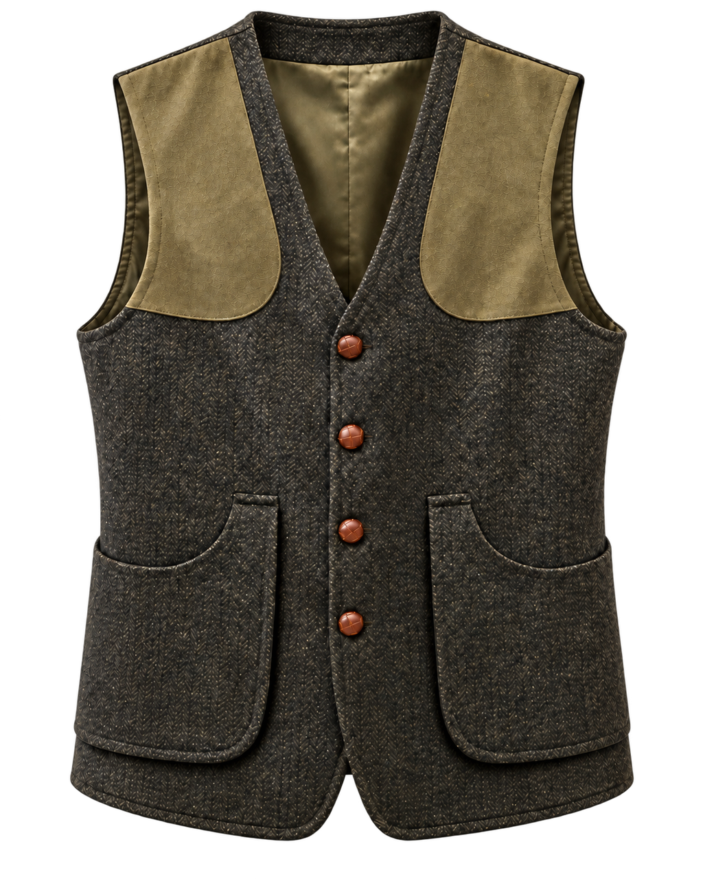 Gilet de chasse homme en laine à chevrons verts, vue de face — VALRIC