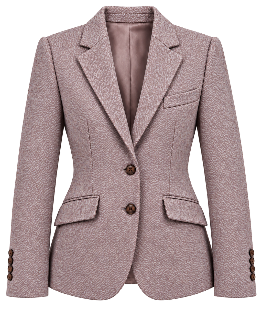 Chaqueta Deauville de lana en espiga rosa, vista frontal — VALRIC