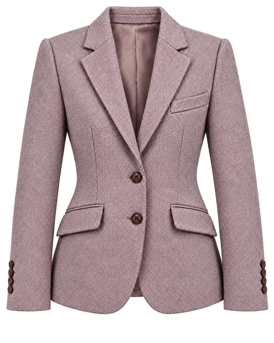 Chaqueta Deauville de lana en espiga rosa, vista frontal — VALRIC