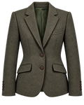 Cambridge jacket in green wool herringbone, front view — VALRIC