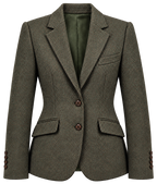 Cambridge jacket in green wool herringbone, front view — VALRIC