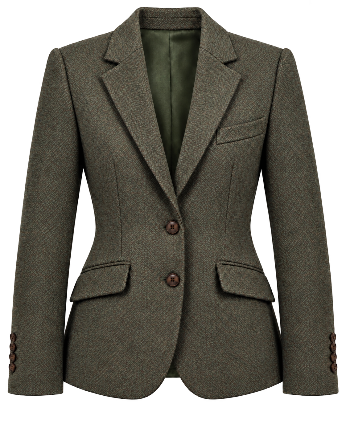 Chaqueta Cambridge de lana en espiga verde, vista frontal — VALRIC