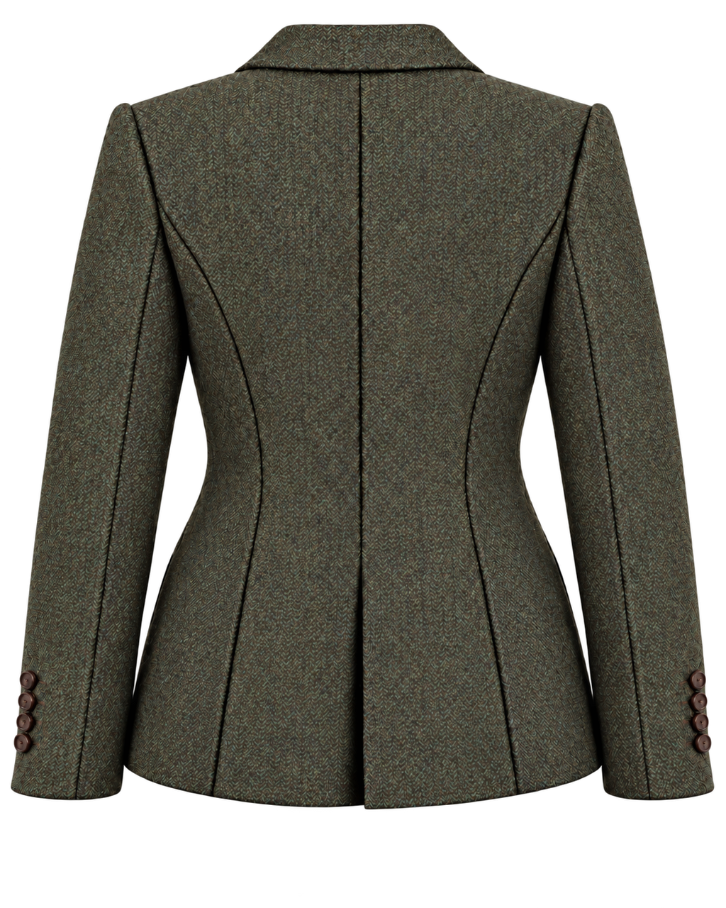 Cambridge jacket in green wool herringbone, back view — VALRIC