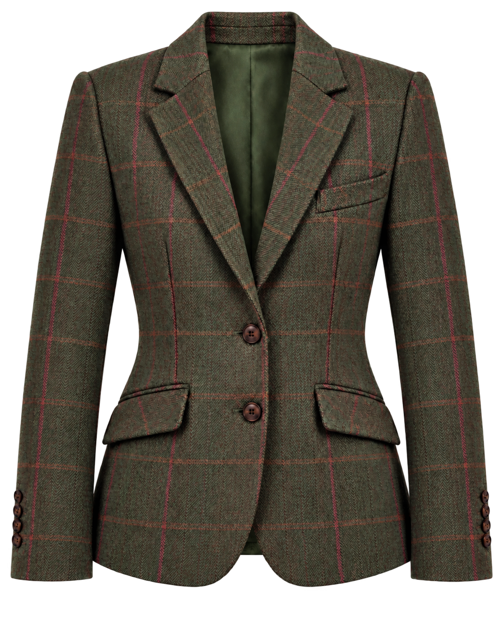 Chaqueta Roma de lana en tweed verde, vista frontal — VALRIC