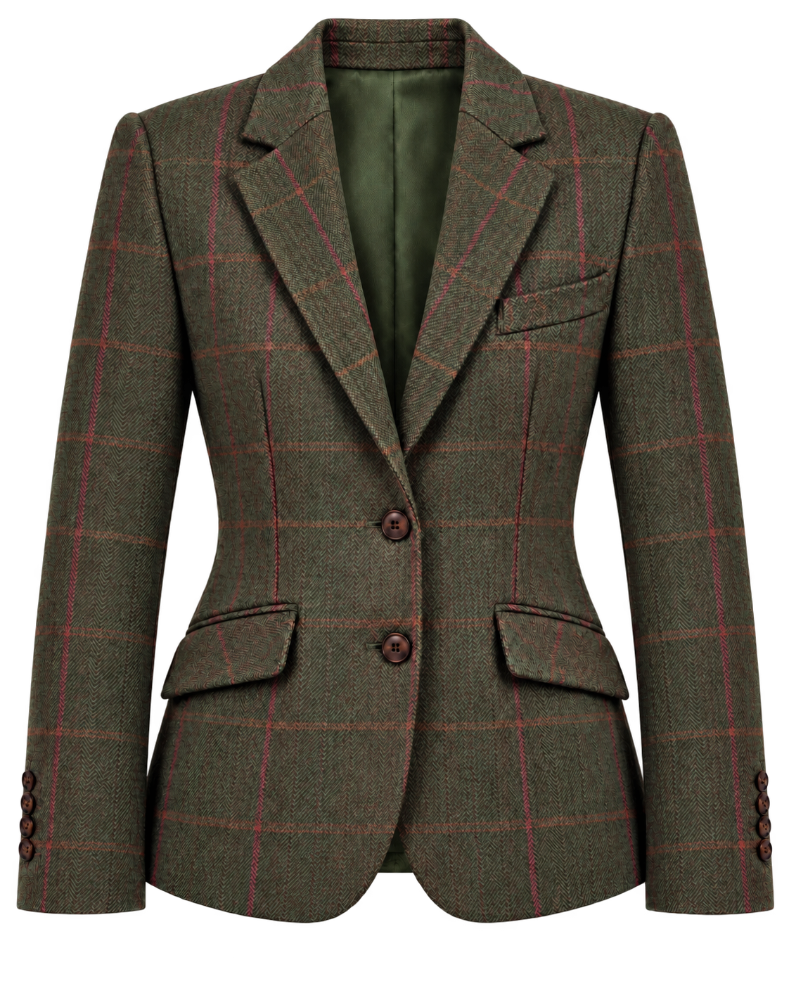 Chaqueta Roma de lana en tweed verde, vista frontal — VALRIC