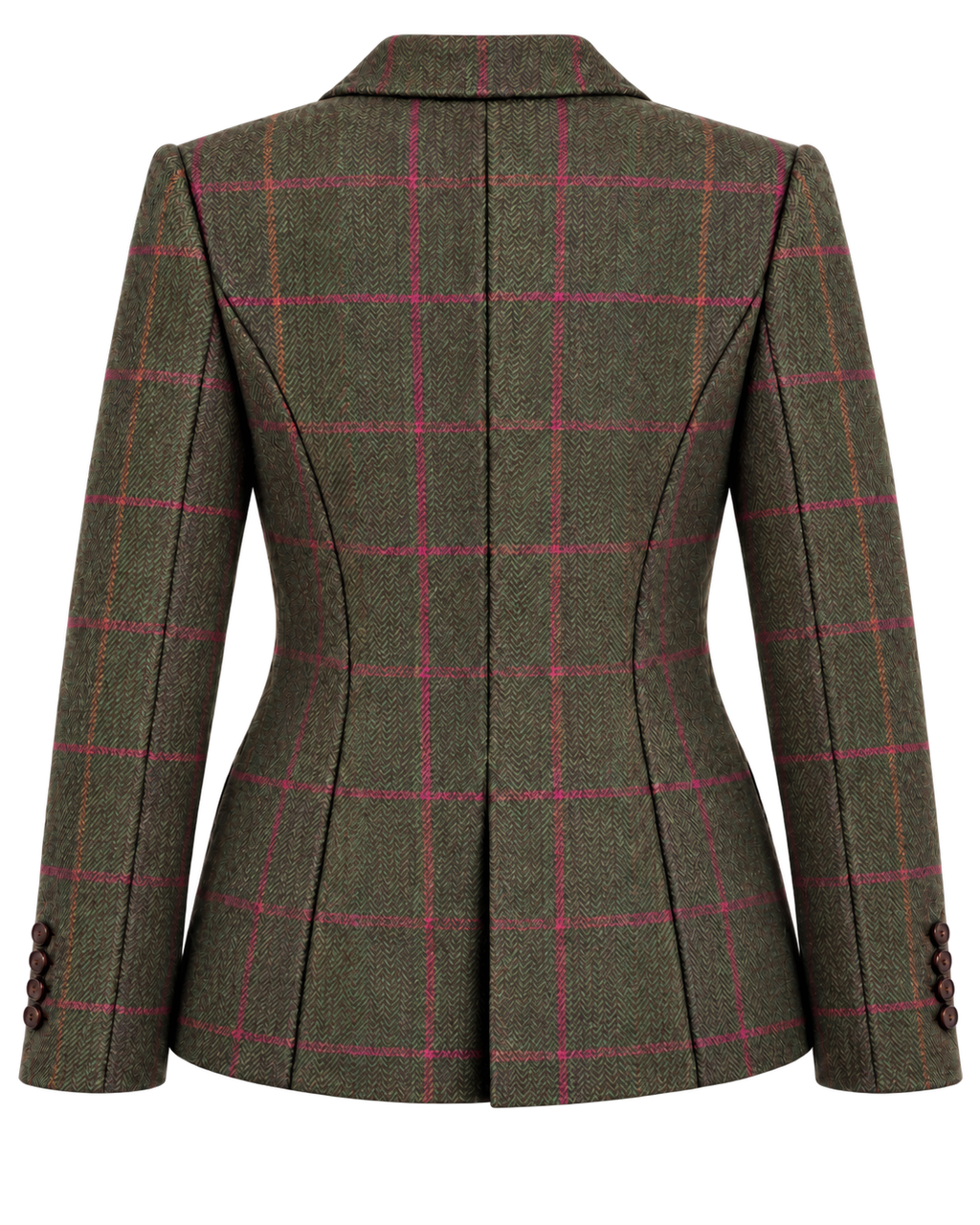 Chaqueta Roma de lana en tweed verde, vista de espalda — VALRIC