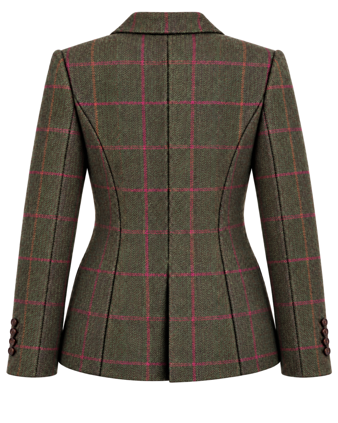 Chaqueta Roma de lana en tweed verde, vista de espalda — VALRIC