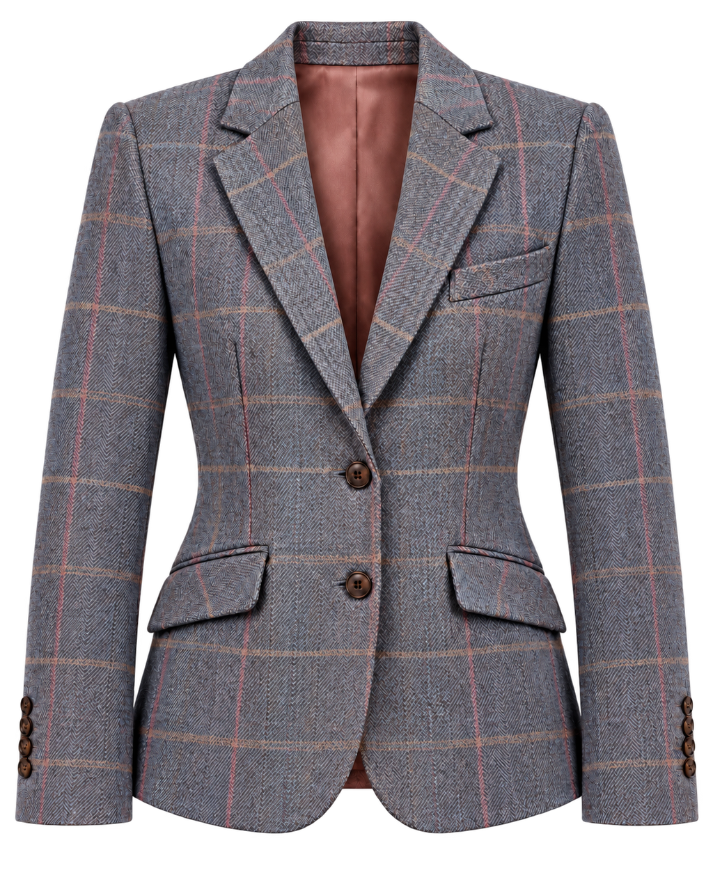 Veste Londres en tweed violet, cachemire et laine, vue de face — VALRIC