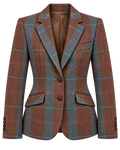 Veste Prague en laine à chevrons et carreaux bleus, vue de face — VALRIC