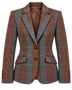 Veste Prague en laine à chevrons et carreaux bleus, vue de face — VALRIC
