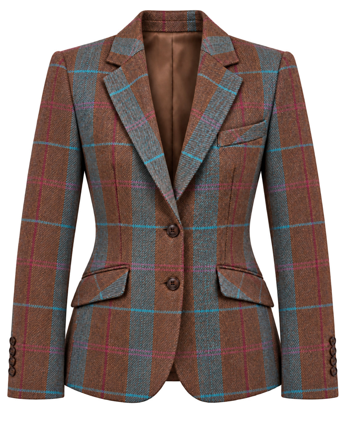 Chaqueta Praga de lana en espiga con cuadros azules, vista frontal — VALRIC
