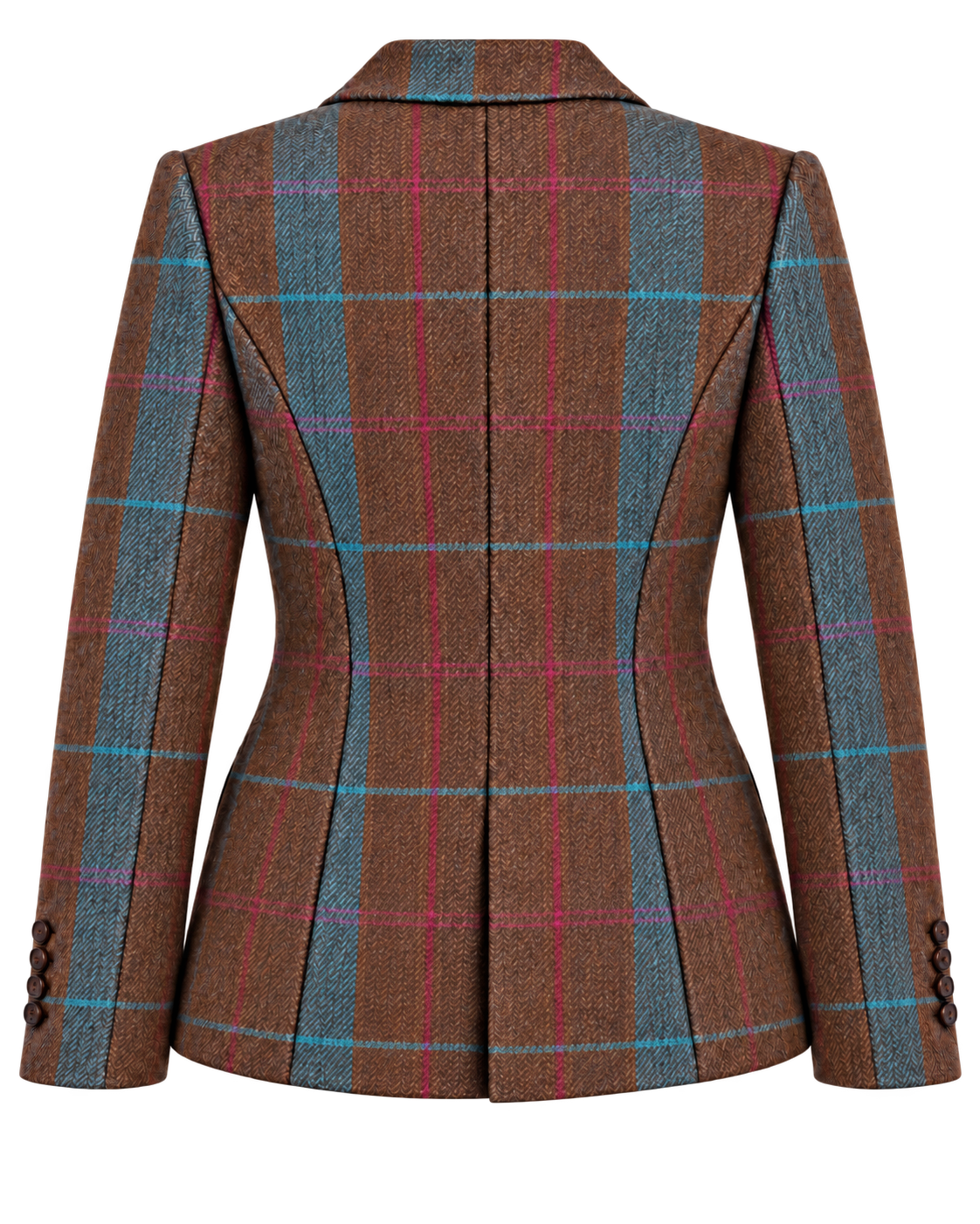 Chaqueta Praga de lana en espiga con cuadros azules, vista de espalda — VALRIC