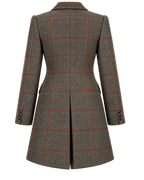 Abrigo Edimburgo de lana verde con cuadros rojos y cuello de terciopelo, vista de espalda — VALRIC