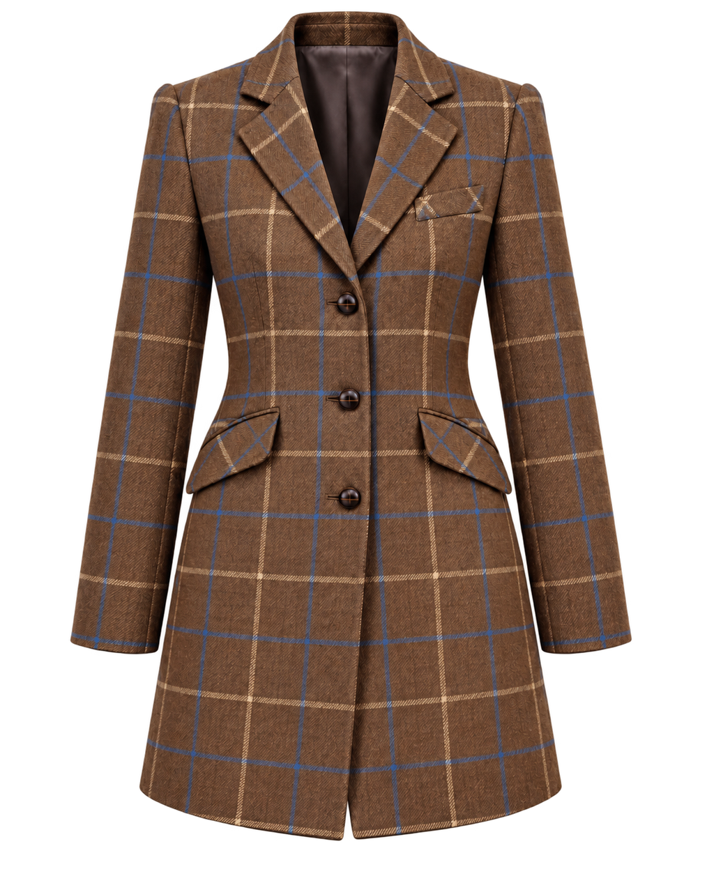 Florence coat in windowpane cashmere and wool, front view — VALRIC
