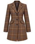 Florence coat in windowpane cashmere and wool, front view — VALRIC