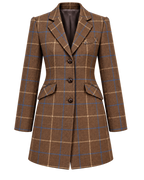 Florence coat in windowpane cashmere and wool, front view — VALRIC